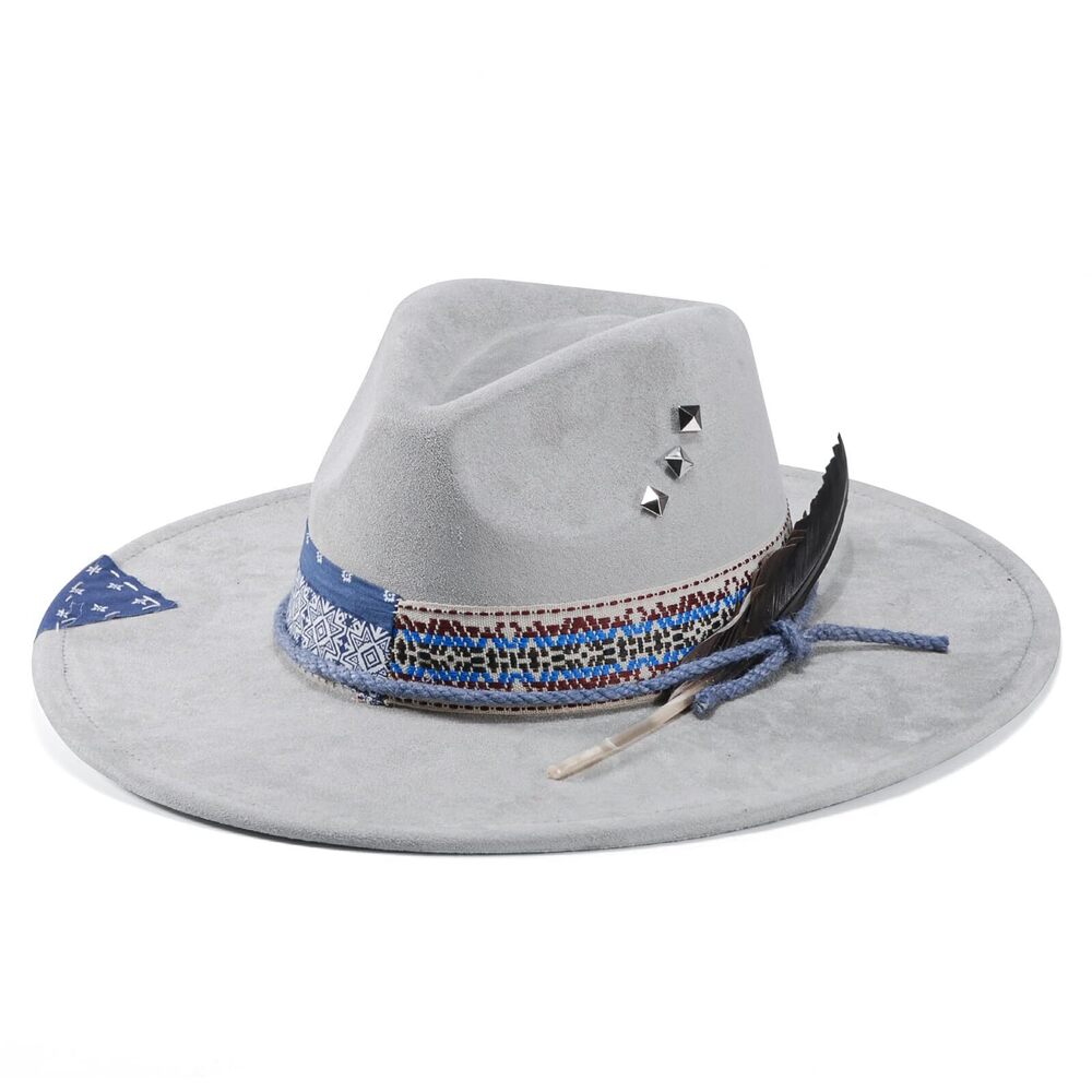2346 Fedora Hat Shapeable Wide Brim Felt Hat Brushed Cowboy Hat Grey